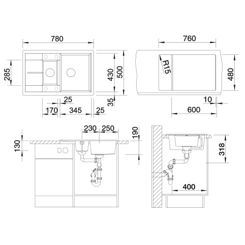 Мойка Blanco METRA 6 S Compact Silgranit антрацит