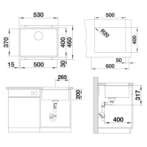 Мойка Blanco ETAGON 500-U Silgranit антрацит