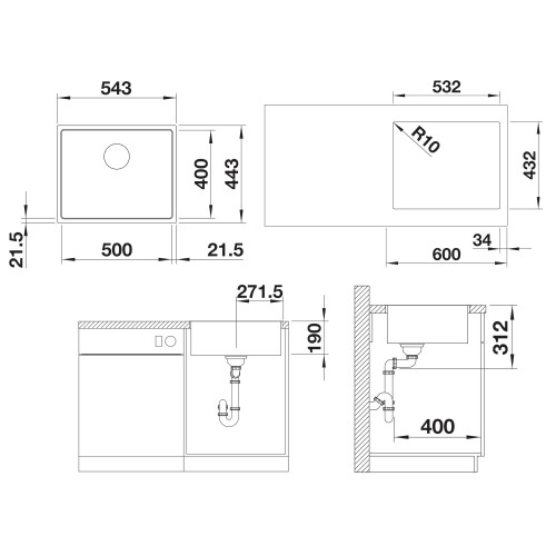 Мойка Blanco SUBLINE 500-IF SteelFrame Silgranit антрацит