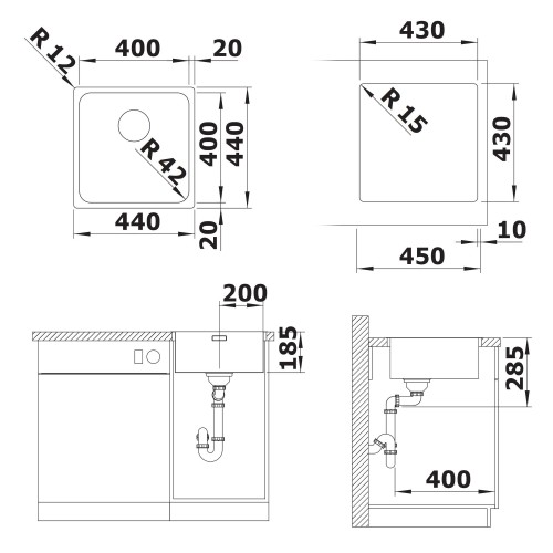 Мойка Blanco 526118 SOLIS 400-IF InFino нерж. сталь пол. (стоп)