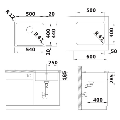 Мойка Blanco 526122 SOLIS 500-U InFino (238644+234073) нерж.сталь пол. мойка (стоп)