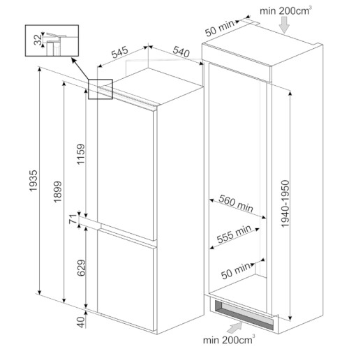 Встраиваемый холодильник Smeg C 8194TNE