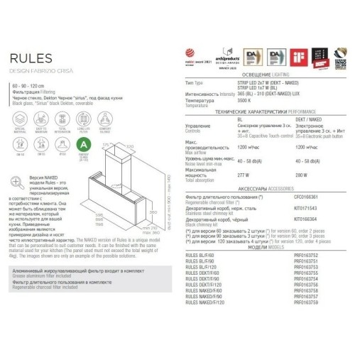 Кухонная вытяжка Elica Rules BL/F/60