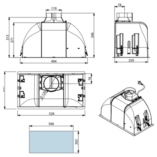 Встраиваемая вытяжка Falmec Built In Burano 50 WH CBIN50 E9P2 ZZZB460F