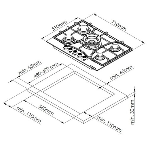 Газовая варочная панель Kuppersberg FG 73 B