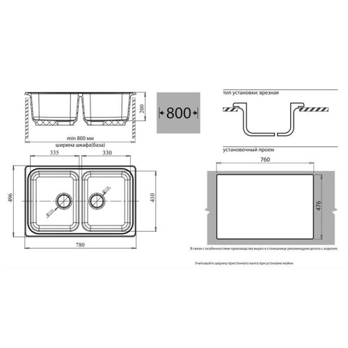 Кухонная мойка GranFest Standart GF-S-780K черный