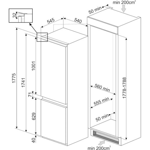 Встраиваемый холодильник Smeg C8175TNE