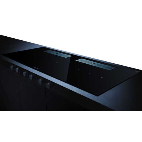 Индукционная варочная поверхность с вытяжкой Kuppersbusch с чёрными ручками KMI 12850.0 SR-S Stainless steel