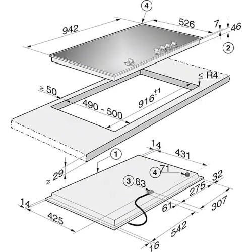 Панель газовых конфорок Miele KM 3054-1