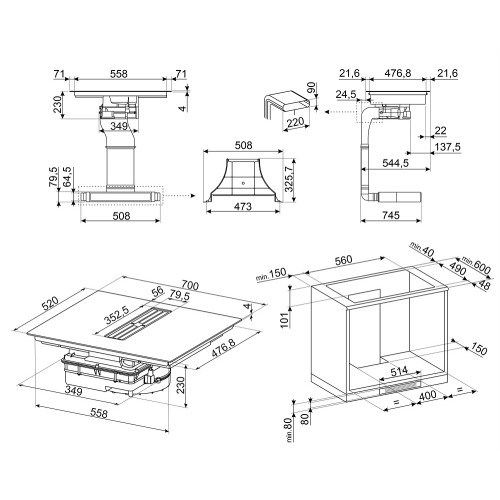 Варочная панель с вытяжкой Smeg HOBD472D
