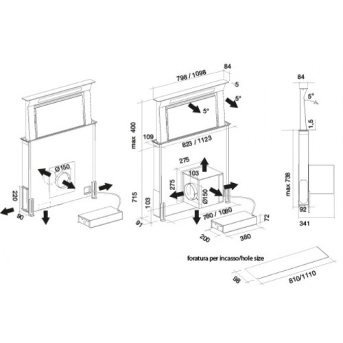 Встраиваемая вытяжка Falmec Down Draft 120 vetro ECP black