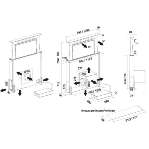 Встраиваемая вытяжка Falmec Down Draft 120 vetro ECP white