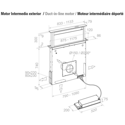 Встраиваемая в столешницу вытяжка Pando E-320/120 INOX V.2000
