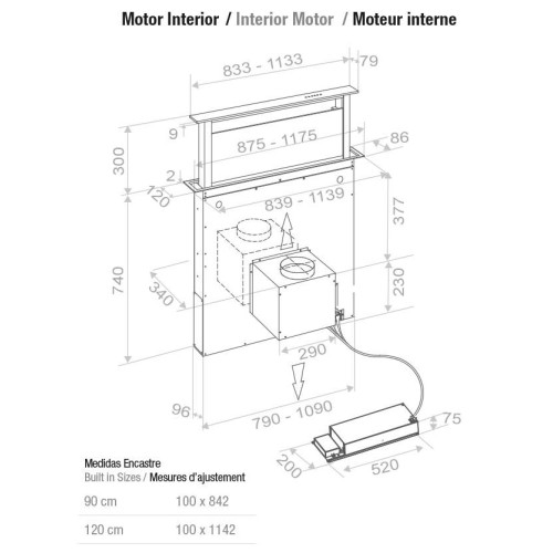 Встраиваемая в столешницу вытяжка Pando E-320/120 IX-CR.TOUCH V.2000