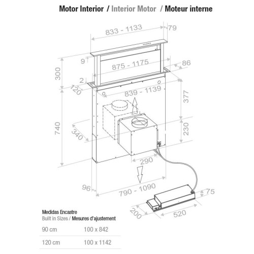 Встраиваемая в столешницу вытяжка Pando E-320/120 IX-CR.TOUCH V.950 SEC