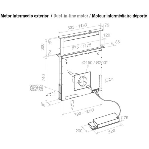 Встраиваемая в столешницу вытяжка Pando E-320/90 INOX CT V.1200