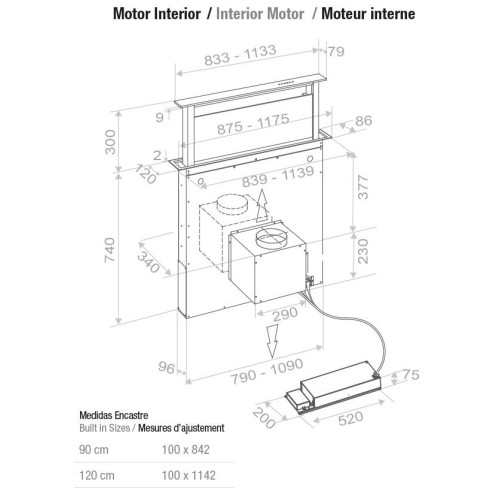 Встраиваемая в столешницу вытяжка Pando E-320/90 INOX CT V.1200
