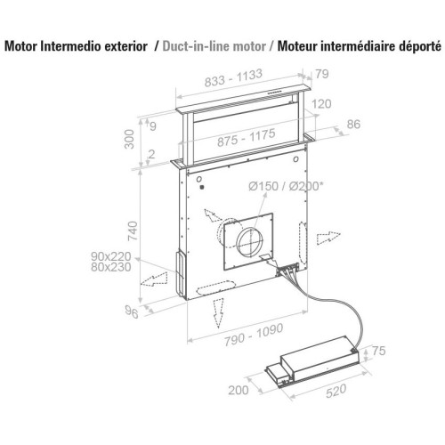 Встраиваемая в столешницу вытяжка Pando E-320/120 INOX V.950 SEC