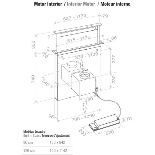 Встраиваемая в столешницу вытяжка Pando E-320/90 INOX V.950 SEC
