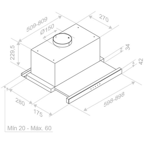 Встраиваемая вытяжка Pando IES/60 IX TOUCH CT NEGRO 850 SEC