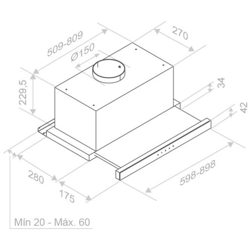 Встраиваемая вытяжка Pando IES/90 IX TOUCH CT NEGRO 850 SEC