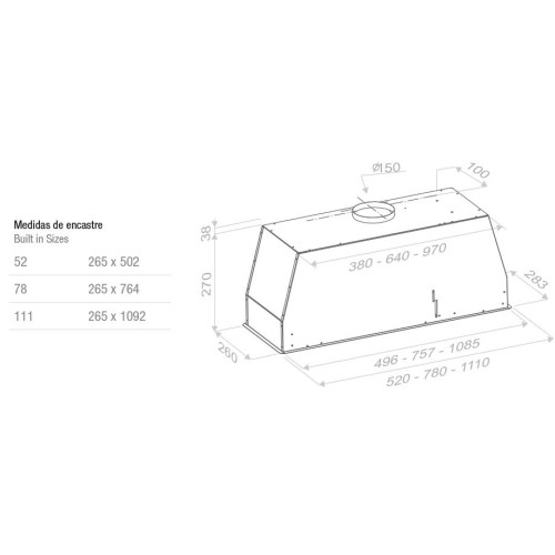 Встраиваемая вытяжка Pando NCR/52 IX-CR.BLANCO V.850 SEC