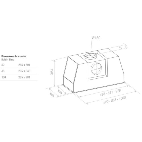 Встраиваемая вытяжка Pando PRO/85 INOX V.1050 SEC PLUS