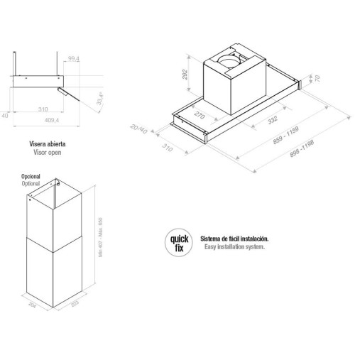 Встраиваемая вытяжка Pando TIL/90 IX V.1050 SEC PLUS