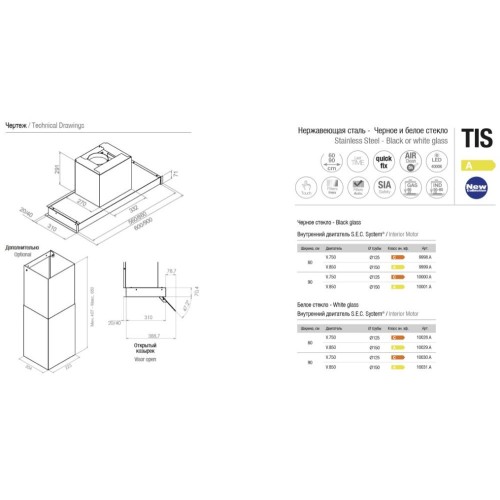 Встраиваемая вытяжка Pando TIS/90 CR.BLANCO V.850