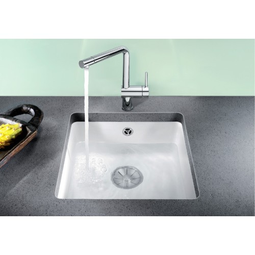 Мойка Blanco SUBLINE 375-U керамика отводная арматура InFino® матовый белый