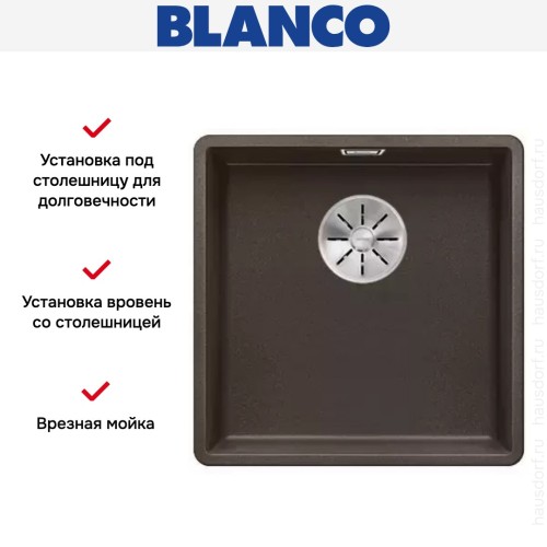 Мойка Blanco SUBLINE 400-F отводная арматура InFino® кофе