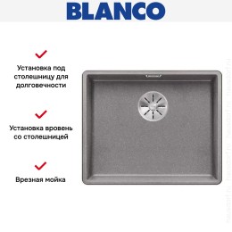 Мойка Blanco SUBLINE 500-F отводная арматура InFino® алюметаллик