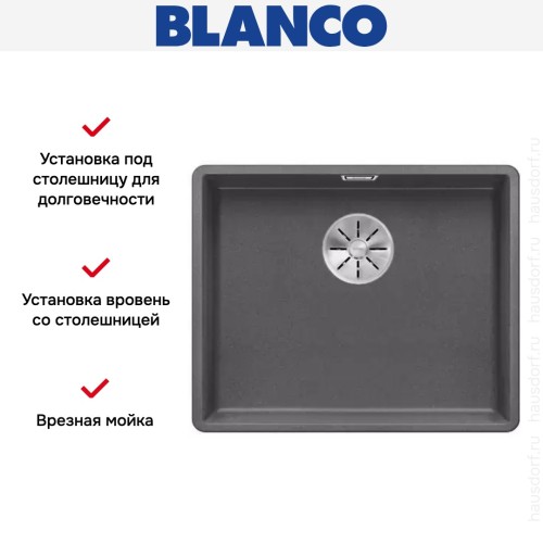 Мойка Blanco SUBLINE 500-F отводная арматура InFino® темная скала