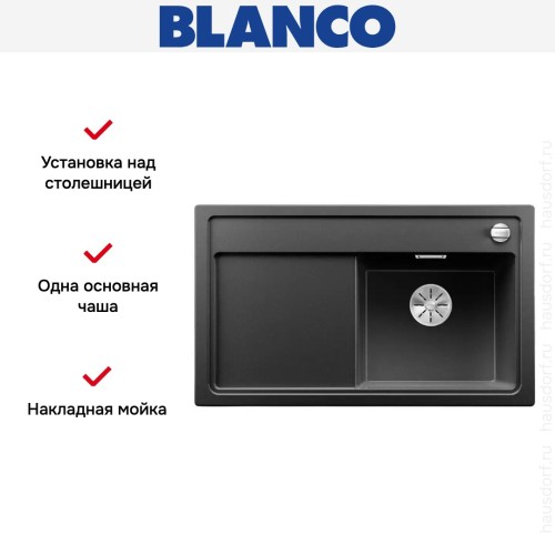 Мойка Blanco ZENAR 45S чаша справа клапан-автомат InFino антрацит