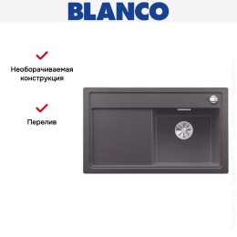 Мойка Blanco ZENAR 45S чаша справа клапан-автомат InFino темная скала