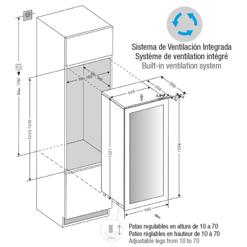 Встраиваемый винный шкаф Pando PVMAV 124-70CRR