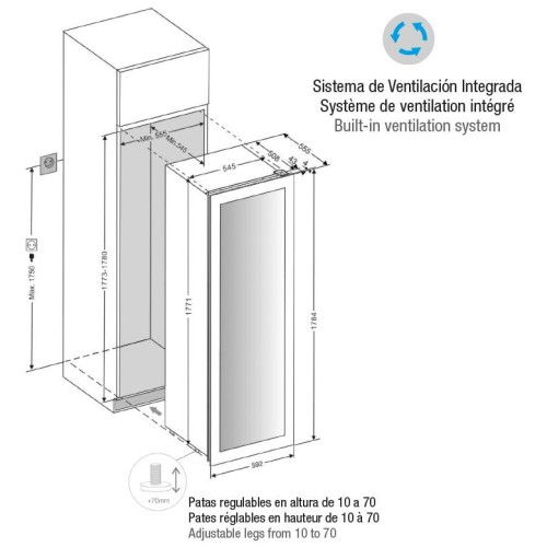 Встраиваемый винный шкаф Pando PVMAV 178-112CRR