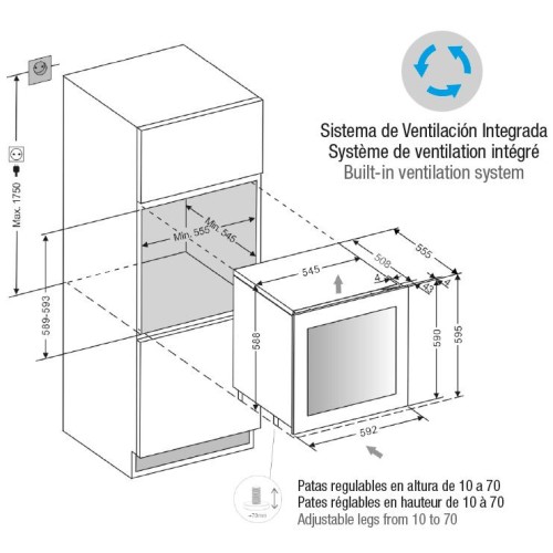 Встраиваемый винный шкаф Pando PVMAV 60-25XR