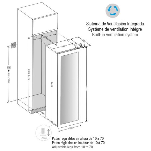 Встраиваемый винный шкаф Pando PVMAVP 178-112CRL