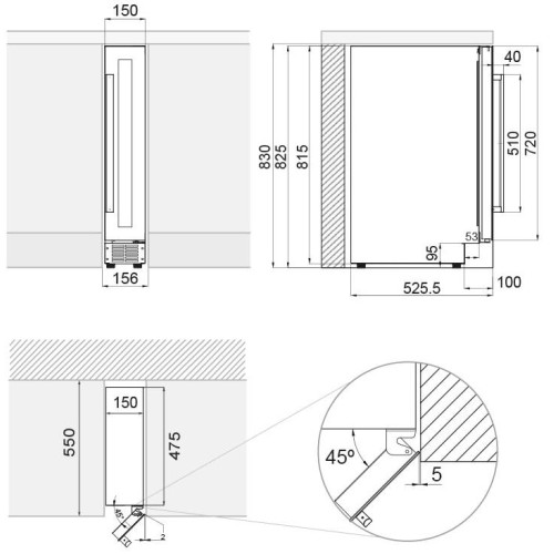 Встраиваемый винный шкаф Pando PVZB 15-9 CRR